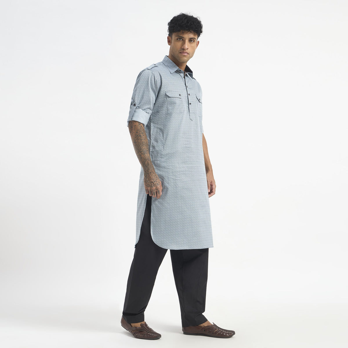 Geometric Pathani Suit - Powder Blue