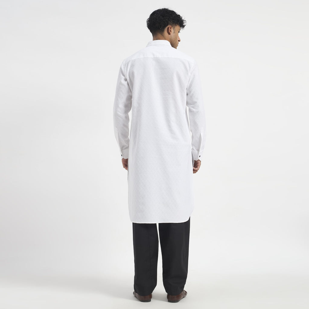 Geometric Pathani Suit - Pure White