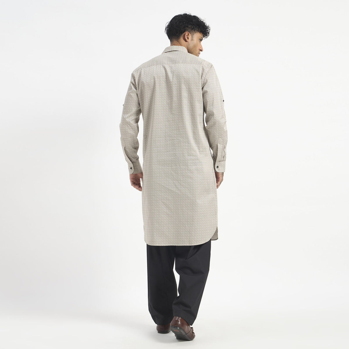 Geometric Pathani Suit - Sand Beige
