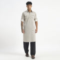 Geometric Pathani Suit - Sand Beige